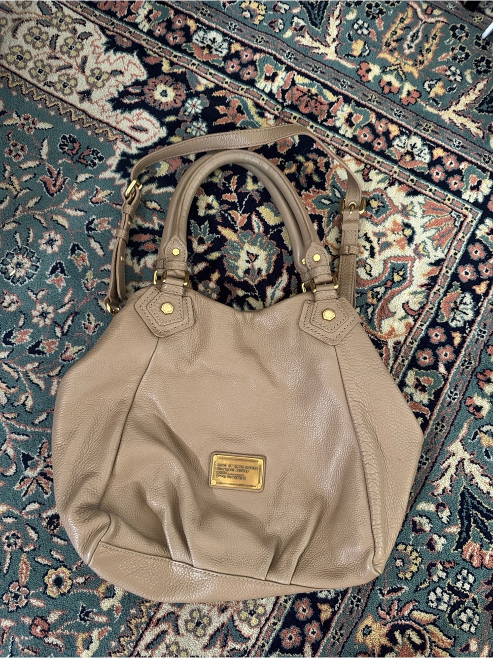Marc Jacobs Taupe Pebbled Leather Shoulder Bag with Gold Hardware